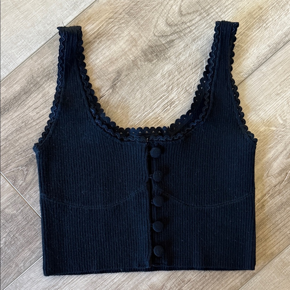 For Love And Lemons Black Ribbed Tank Top